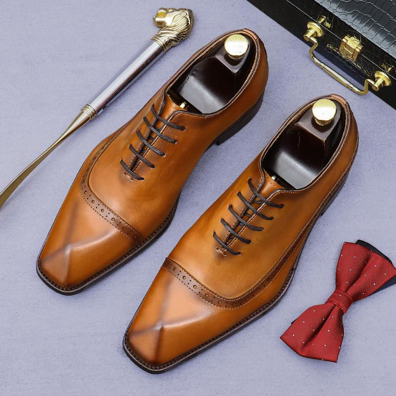 Leather Shoes Men's Business Dress Leather Diamond Stone British Casual Engraved Men's Shoes