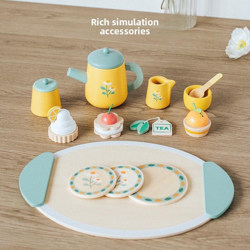 Wooden Pretend Play Tea Set With Furniture For Early Childhood Development
