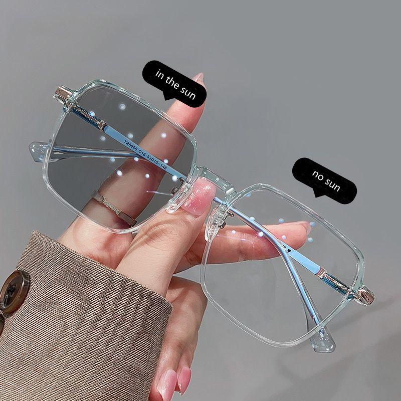 

Elbru Фотохромные очки для близорукости для женщин и мужчин, анти-синий свет, большая оправа, очки для близорукости, унисекс, обесцвечивание, близорукие очки -1.0