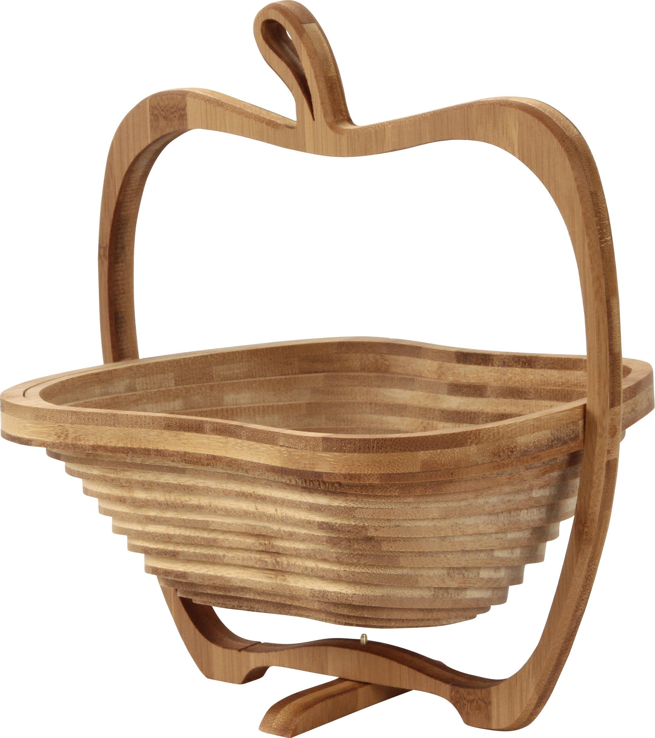 

Fujiboeki Folding Bamboo Basket, 27cm Wide x 23cm Deep x 30cm High, 2-Way Trivet, Apple Design, Medium, 28681