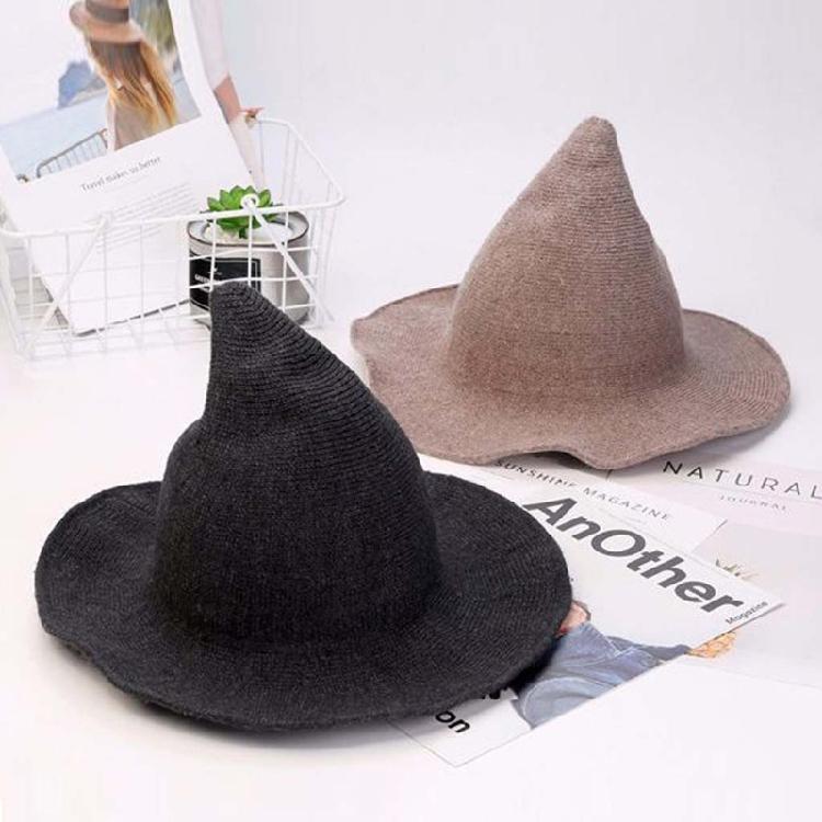 Women Witch Hat Wizard Hat Halloween Witch Pointed Hat Knitted Wool Cap Adult