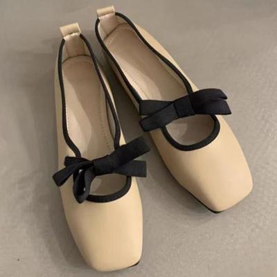 Flachboden Schleife Quadratische Zehenpartie Einzelne Schuhe 2024 Neue Mode Lässig Einfach All-Match Flacher Ausschnitt Schuhe für Damen Sommerzeit
