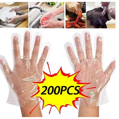 200 uds. Guantes Desechables de Plástico Transparentes Ecológicos para Limpieza, Bricolaje, Cocina, Accesorios de Cocina en caja