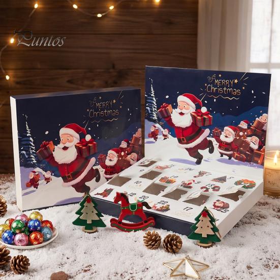 Cardboard Gift Boxes Christmas Countdown Packaging Box, Xmas Advent Calendar with 24 Decoration Slots, DIY Fillable Empty Present Storage Party