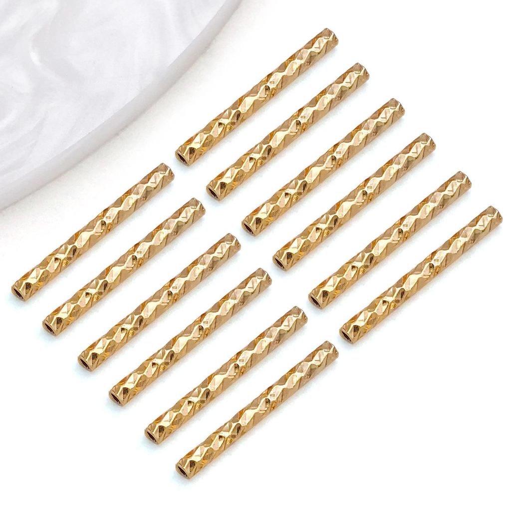 18K Gold-Plated Faceted Starry Tube Beads for DIY Jewelry Making