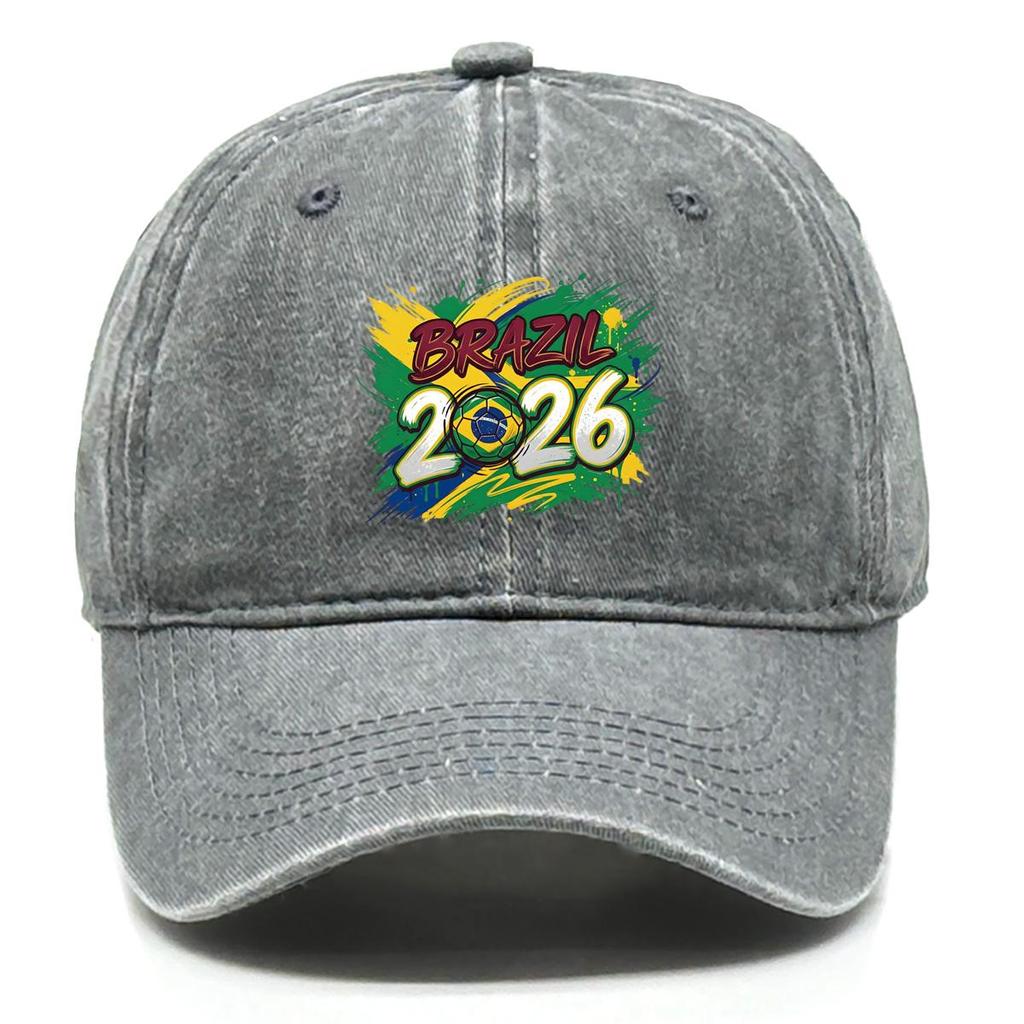 Baseball Hat With 2026 Football Soccer "BRAZIL" Flag Printed , Adjustable Sun Hat Hip Hop Non-Stretch Fabric Leisure Unisex Dad Hat