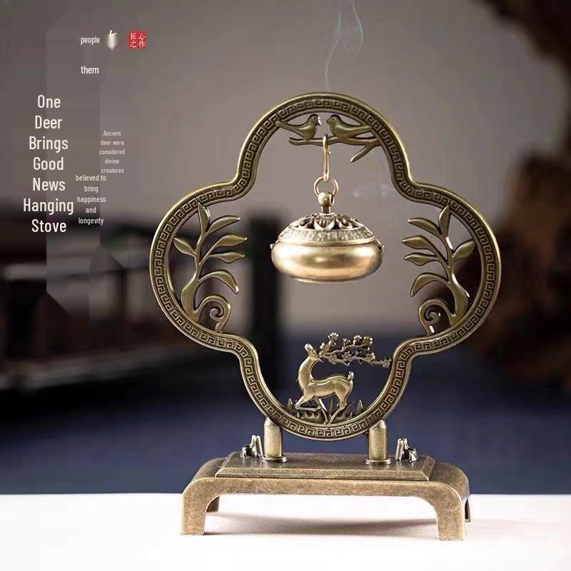 Copper Alloy Hanging Incense Burner - Indoor Aromatherapy Ornament for Agarwood Sticks