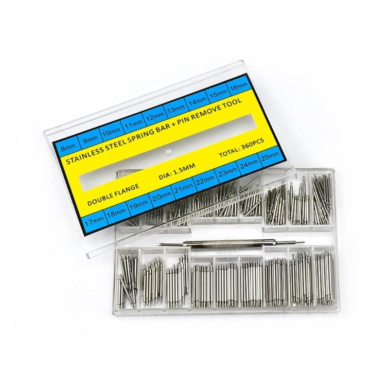 Completes 361Pcs Watch Repair Kit Includes 8-25mm Watch Band Strap Link Pins and Spring Bar Removal Tool for Watchmakers