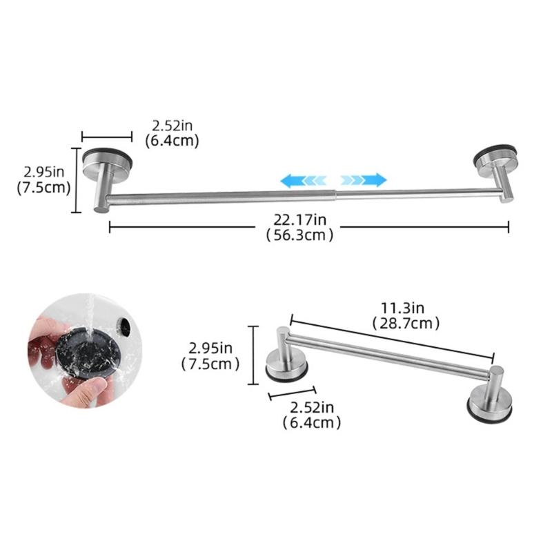 Not Drill Installation Extendable Towel Brackets Steel Bathroom Towel Rack Strong Grip Suction Cups Strong for Home Use