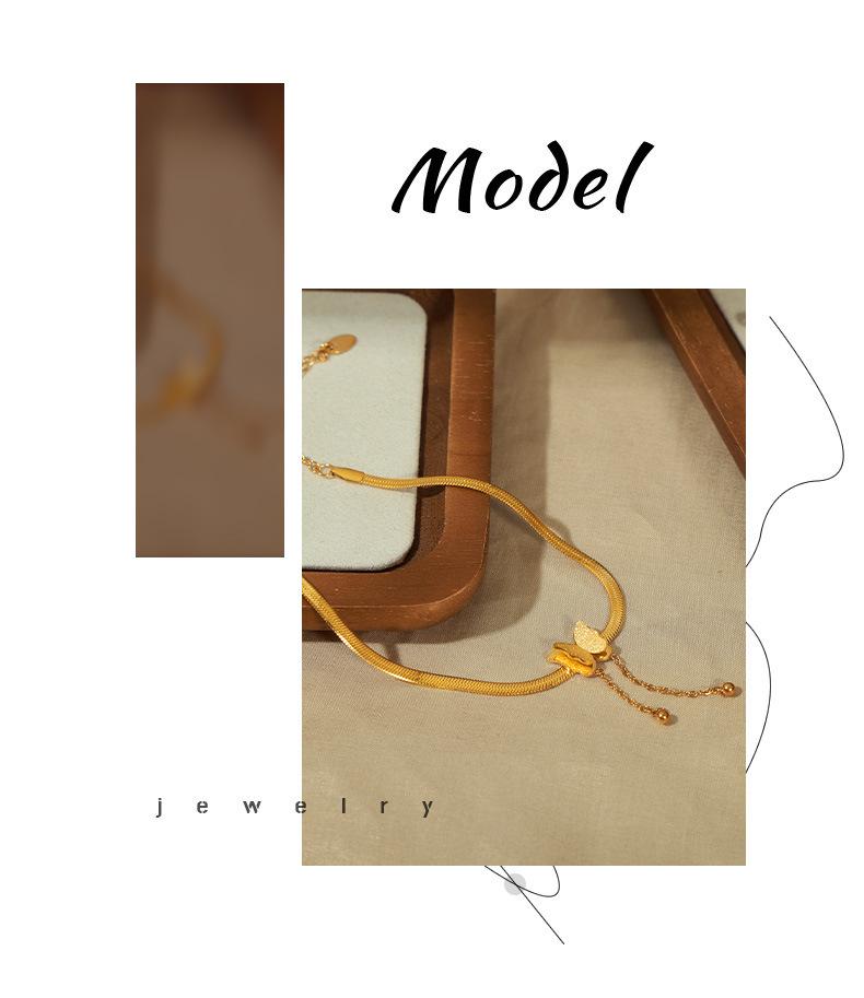 European & American Luxury Titanium Steel Butterfly Anklet, 18K Gold-Plated