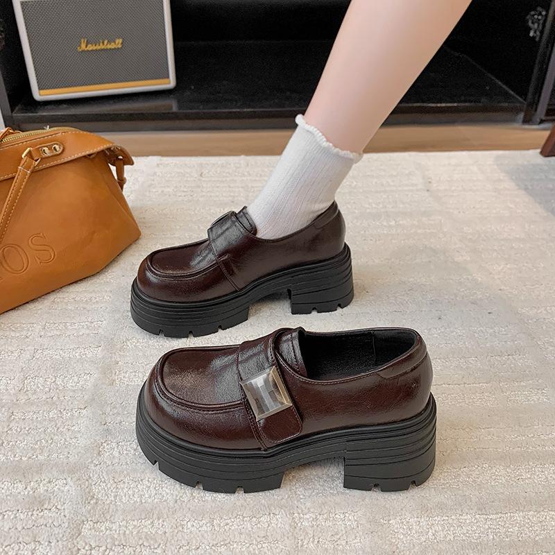 Thick-soled Heightening Small Leather Shoes Women's 2025 Autumn New British Style High-heeled Thick Heel Versatile Skirt Loafer Single Shoes