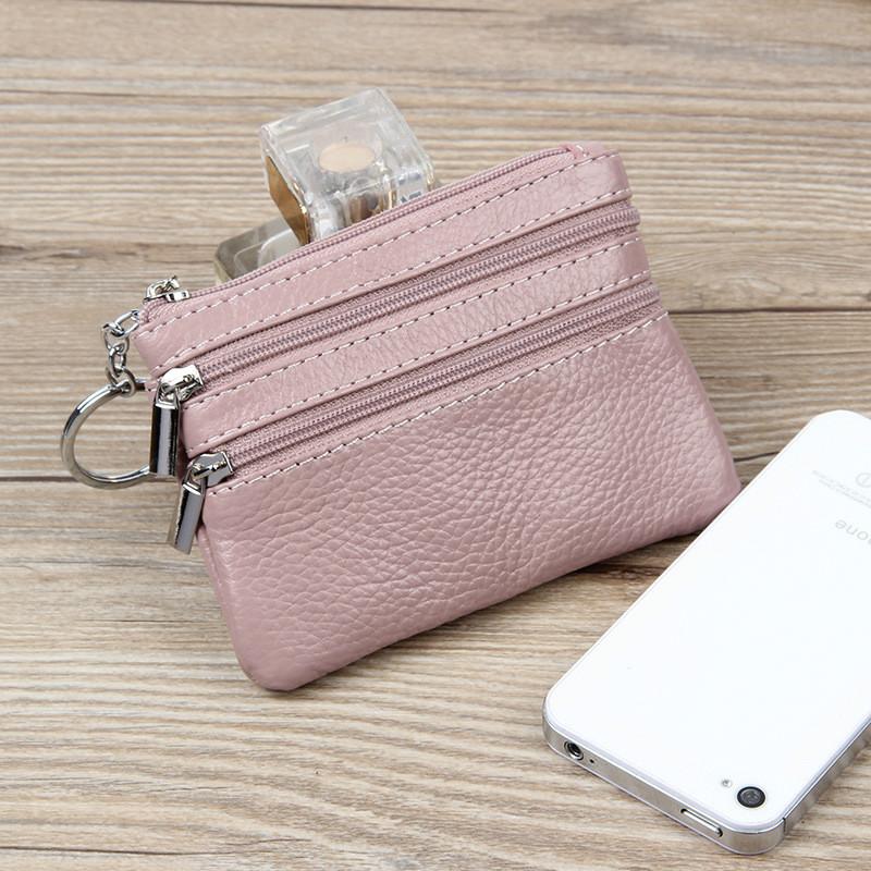 Ladies Leather Short Wallet Leather Zipper Soft Leather Coin Purse Mini Coin Purse