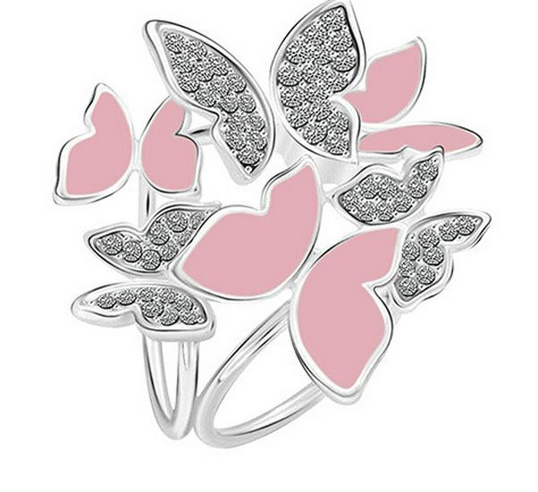 Korean Style Rhinestone Butterfly Three-Ring Scarf Buckle & Dual-Use Brooch