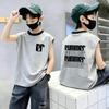 Boys' Color Block Cotton Vest T-Shirt - Summer 2026 Casual Sleeveless Top for Medium & Large Sizes