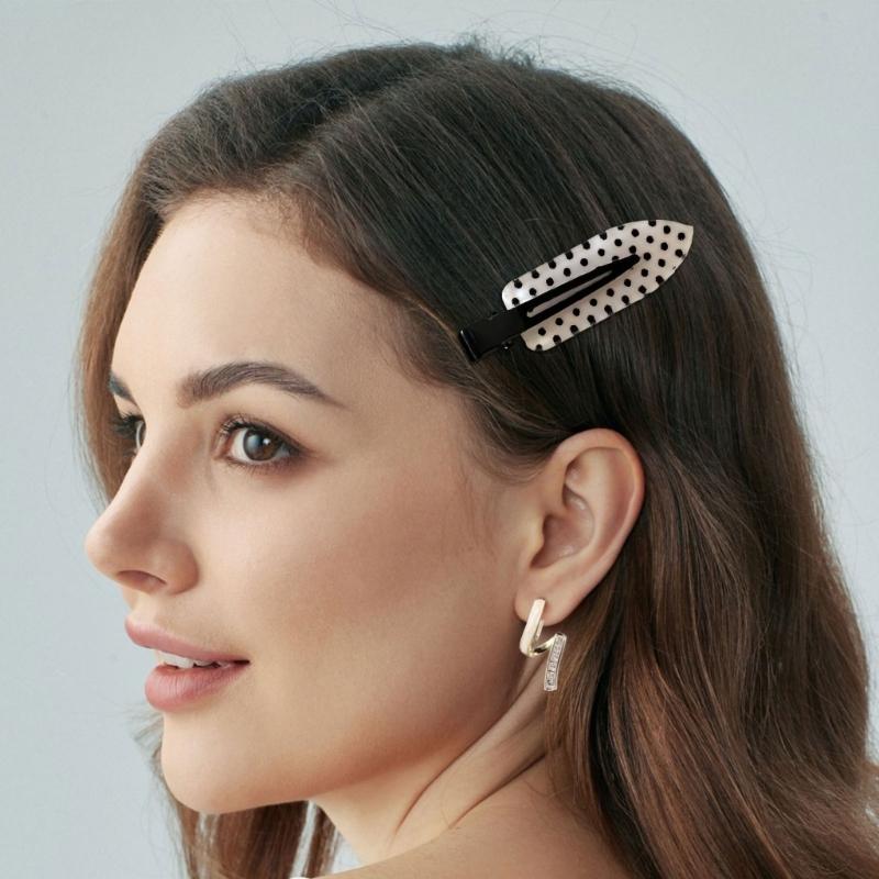 Fermaglio per Capelli Rotondo a Pois Classico Bianco/Nero per Donne Ragazze Fermaglio alla Moda Antiscivolo Decorazione per Capelli in Acrilico