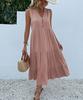 Summer Women Dress Sleeveless V Neck A-Line Knee-Length Solid Color