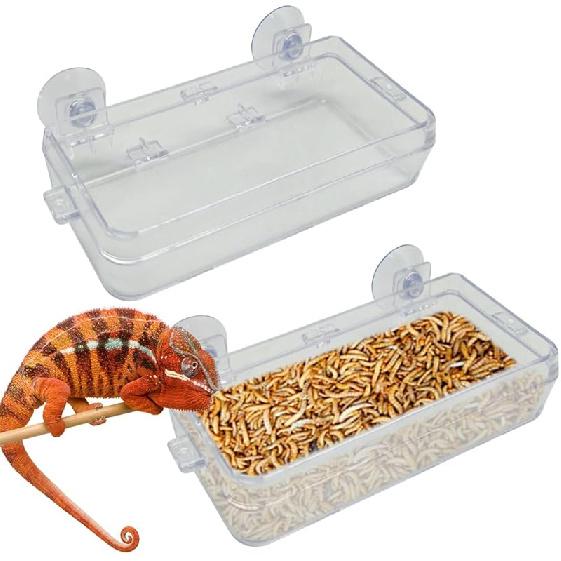 Reptile Feeder Chameleon Bowl 2 Pcs Anti-Escape Food Dish Bowl with Suction Cup for Chameleon Iguana Lizard Reptile Food and Water Feeding (White, S)