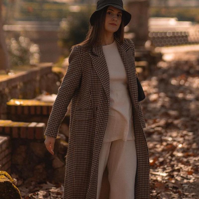 Fashion Plaid Overcoats Women Loose Lapel Button Long Sleeve Lady Coat Elegant Autumn Winter Fashion Female Outerwear