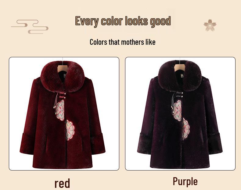 Maternity Autumn/Winter Fur-Trimmed Velvet Jacket - Chinese Style for Middle-Aged/Elderly Women