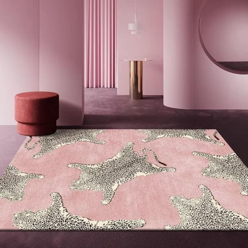 Leichter Luxus Plüsch Wohnzimmerteppich Heim Schlafzimmer Dekor Leopardenmuster Teppich Arbeitszimmer Rutschfeste Matte Nordische Teppiche für Wohnzimmer