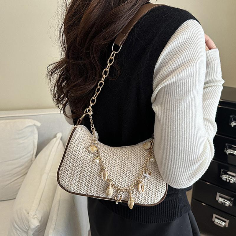 Yogodlns Summer New Women Simple Shoulder Bag Fashion Straw Fashionable Versatile Crossbody Bag Lightweight Casual Commuting Bag