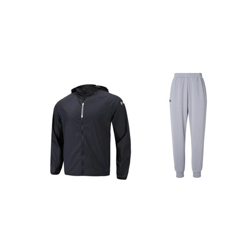 

Under Armour Loose Fit Hooded Zip-Up Windbreaker Comfortable Elastic Long Pants Casual Sports Suit Unisex suit 22500405-001+23600704-014 XL