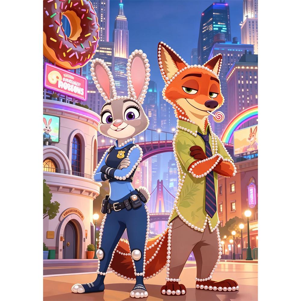 

Disney Pearl Painting DIY Nick and Judy s Dreamy Atmosphere Directly Fills The Illustration Pearl Gemstone Painting Home Wall Decoration Crafts 30x40