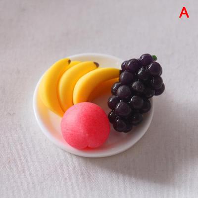 6Pcs Mini Simulation Obst Platte Trauben Banane Pfirsich Puppenhaus Küche Dekoration
