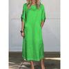 Casual Fashion O Neck Short Sleeve Women Dress Elegant Solid Color Loose Simple A-line Party Dresses Female Plus Size Pockets Spring Summer Clothing
