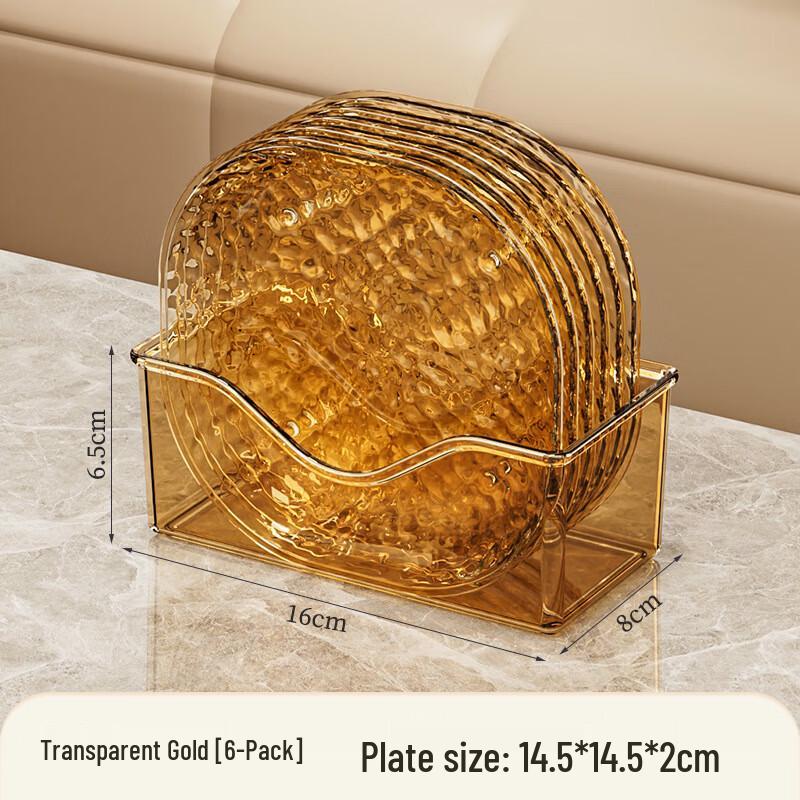 HUIWEN Transparent Gold Water Ripple Snack & Waste Plates - 6 Pack