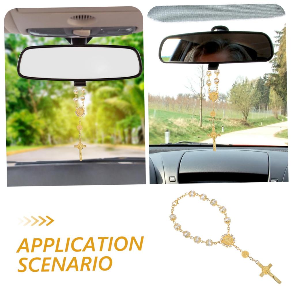 Baluue Blue Pearl Decorative Car Mirror Decorative Flower Pendant