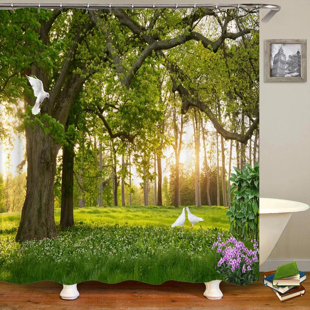 3d Printing Green Forest Waterfall Shower Curtains Waterproof Bathroom Curtain With Hooks Bath Curtain 180*200 Polyester Fabric