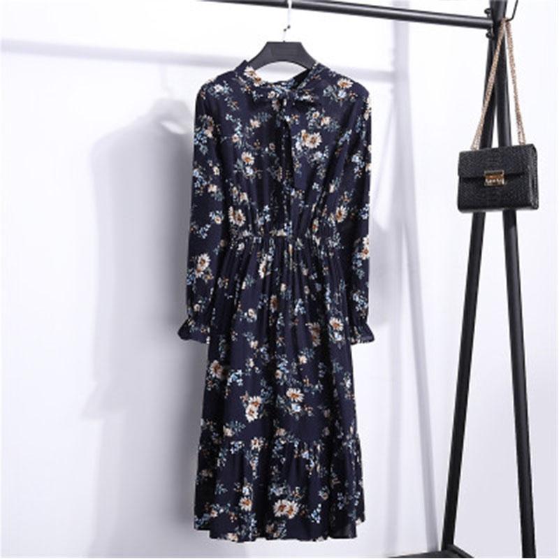 Elegant Floral Chiffon Long Sleeve Casual Vintage Boho Maxi Dress For Women