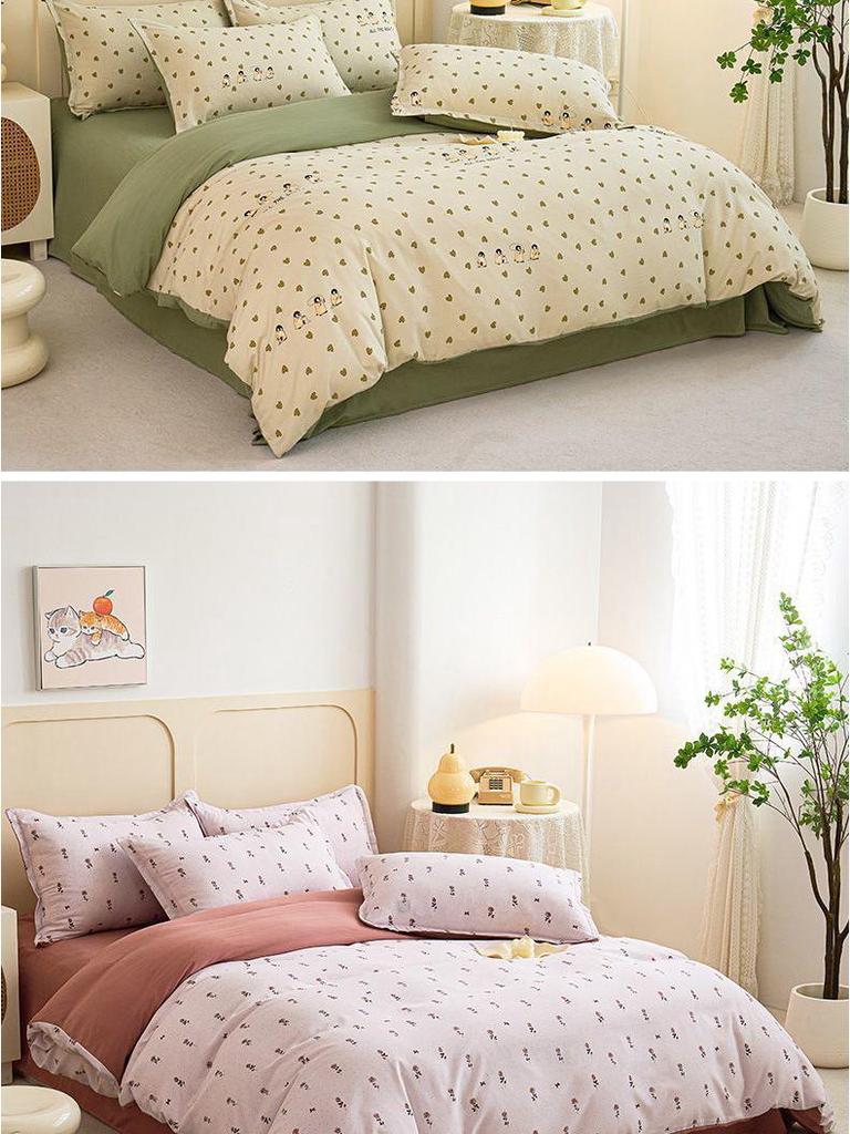 G5Z Doppellagiges Reines Baumwoll-Musselin-Bettwäscheset: Bettbezug, Bettlaken & Kissenbezug - Maschinenwaschbar & Anpassbar