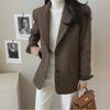 Women's Retro Hong Kong-Style Wool Herringbone Jacket - Long-Sleeved, Chic Suit Top for Spring & Autumn