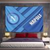Diagonal Blue Layers with a Circular "N" Logo and "NAPOLI" Text Design. Patterned Tapestry for Bedroom and Living Room Home Decor