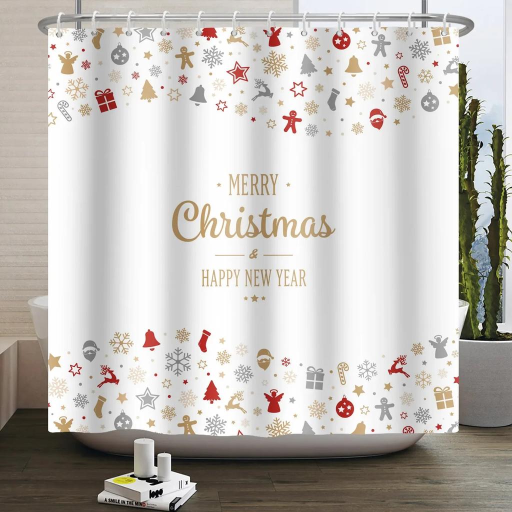 ZHL22Christmas Shower Curtain for Bathroom Waterproof Decoration with Hooks Weighted Lead Hem Heavy Duty Polyester Bath Curt2Ol%