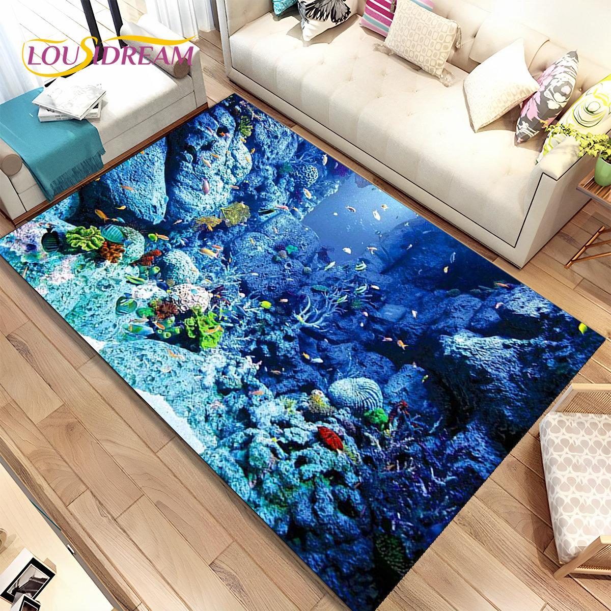 

3D иллюзия морского дна, подводный мир, коврик с дельфином и акулой, коврик для гостиной, спальни, дивана, коврик, нескользящий напольный коврик 40x60cm(15x23in)
