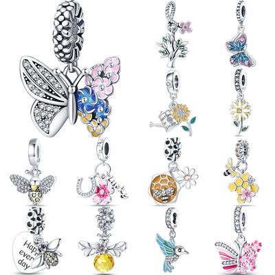 S925 Sterling Silver Sunflower Butterfly Plants Insects Series Charms Beads Fit Original  Bracelets SS925 DIY Jewelry Gifts