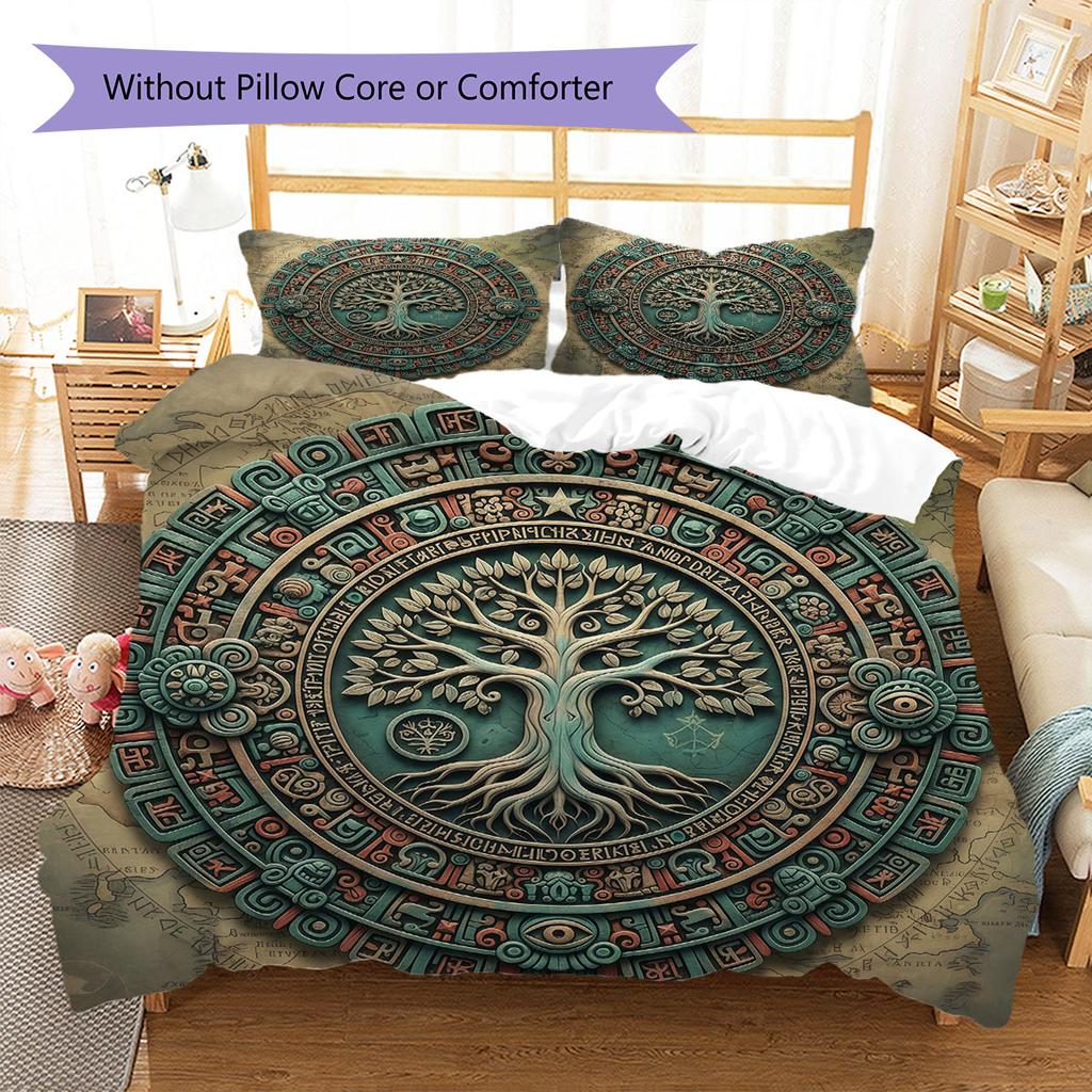 MayanMagicTotems Pattern Bedding Quilt Set Quilt Cover Pillowcase Home Decoration Birthday Gift (1 * Duvet Cover + 2 * Pillowcase, Without Core)