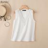 ZANZEA Women Casual Splice V-Neck Loose Sleeveless Tank Tops