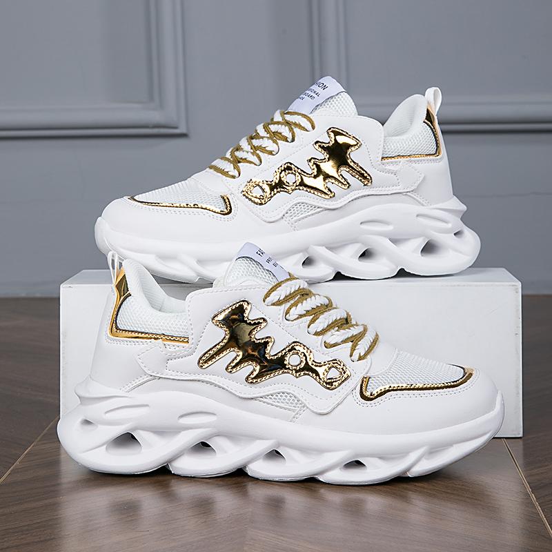 

TUINANLE Кроссовки Женские Сетчатые Разноцветные Лоскутные Толстая Подошва Женская Досуг Мужская Обувь Ручной Работы 44 золотой