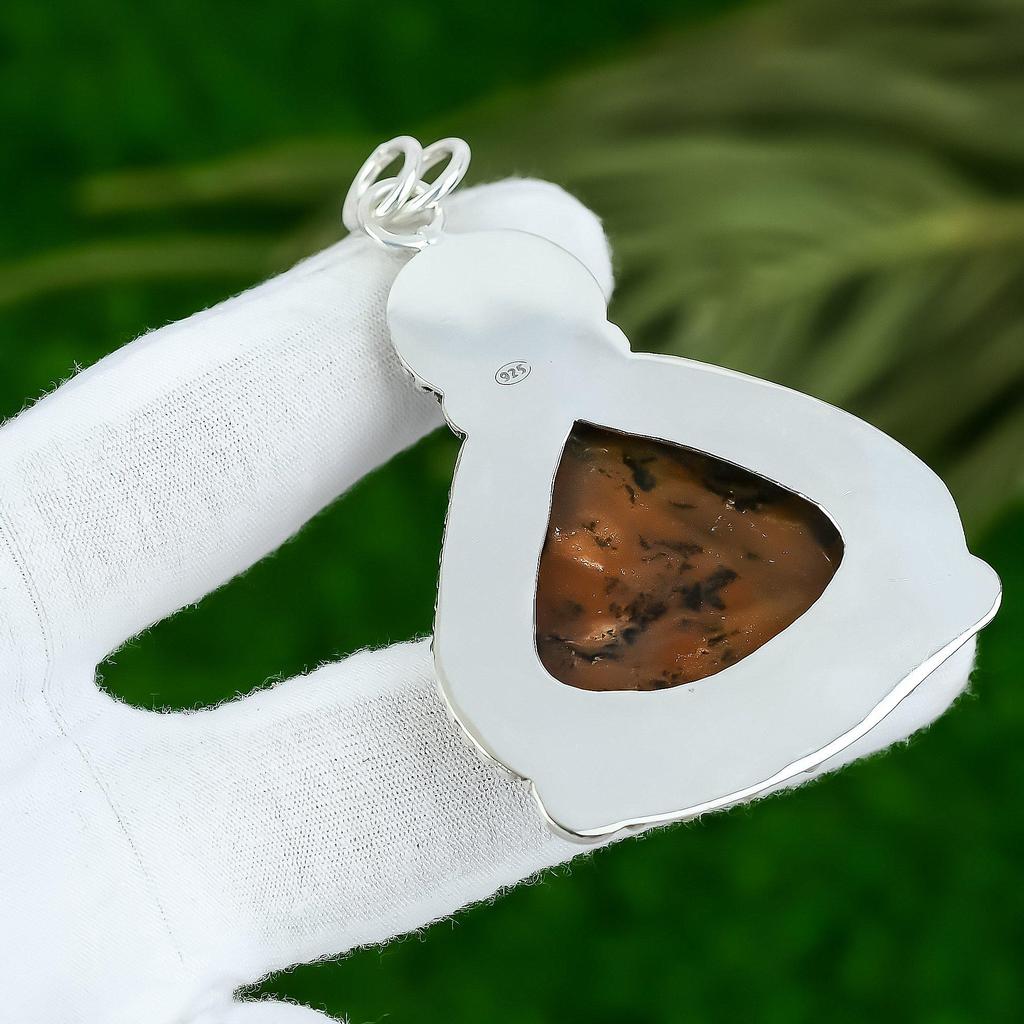 925 Silver Pear Honey Dendrite Opal Stone Bezel Daughter Elegant Pendant Jewelry