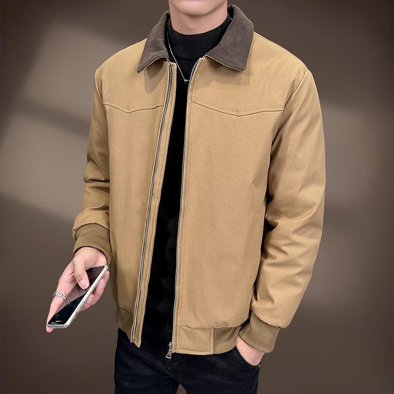 Mens Winter Warm Puffer Jacket With 50% White Duck Down Loose Fit Notched Collar Business Casual Outerwear