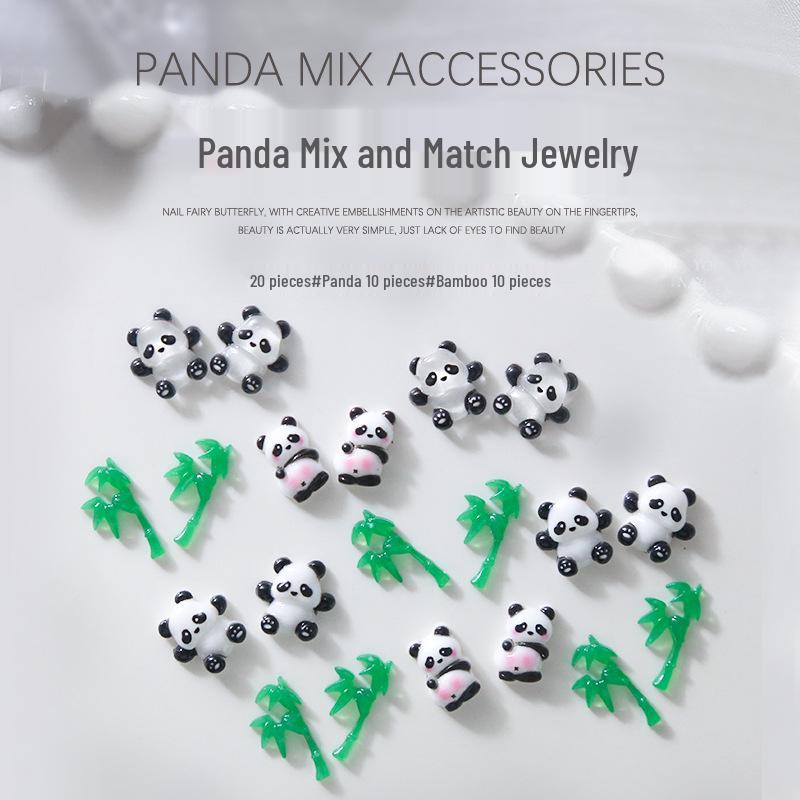 Panda Bamboo 3D Nail Art Rhinestones - Cute Chinese Style Resin Accent, 20 Pieces