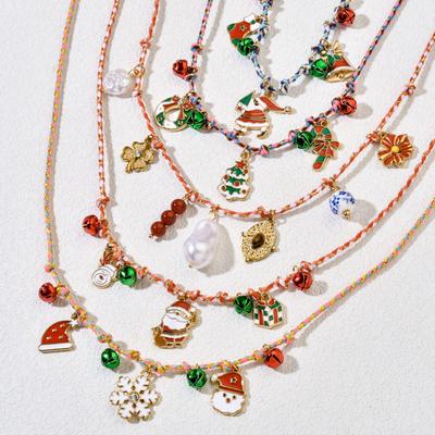 Christmas Series Stainless Steel Necklace with Tree, Socks, and Bells Design