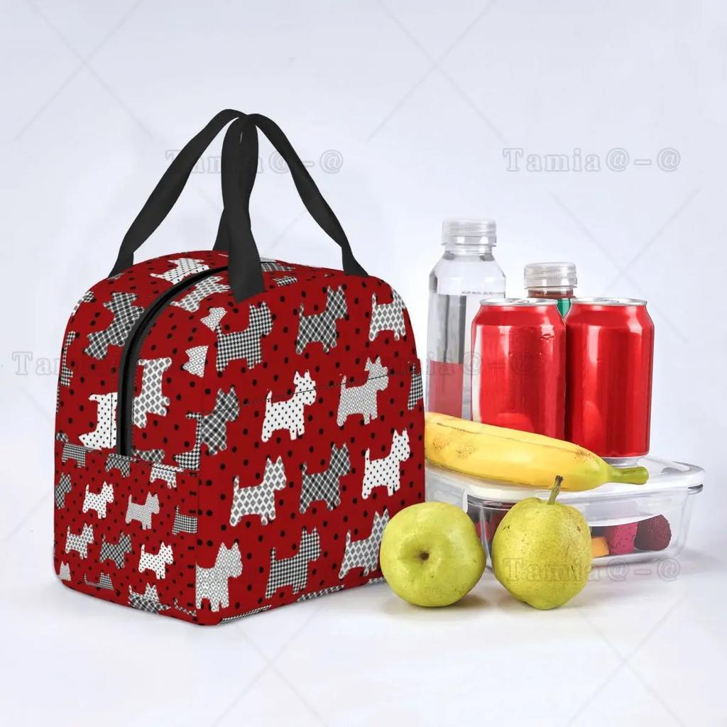 Westies Polka Dot Cartoon Pattern Insulated Lunch Bag Leakproof West Highland White Terrier Dog Thermal Cooler Lunch Tote Kids