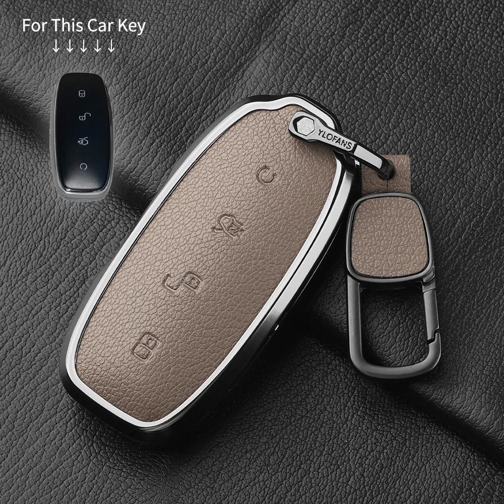 Metal And Leather Car Key Case Cover For Byd Denza D9 Dm-I   N7 N8 Auto Keychain Protect Set
