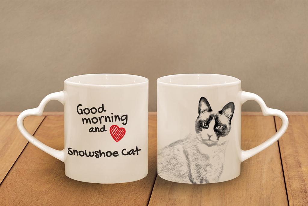 Snowshoe - cat mug, adorable heart-shaped handle mug, universal gift from Art-Dog brand