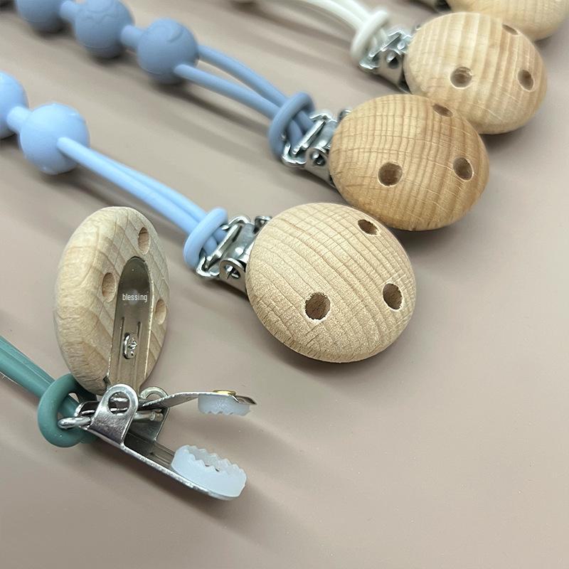Nordic Baby Silicone Lanyard with Beech Wood Clip - Anti-Drop Teething Pacifier Chain